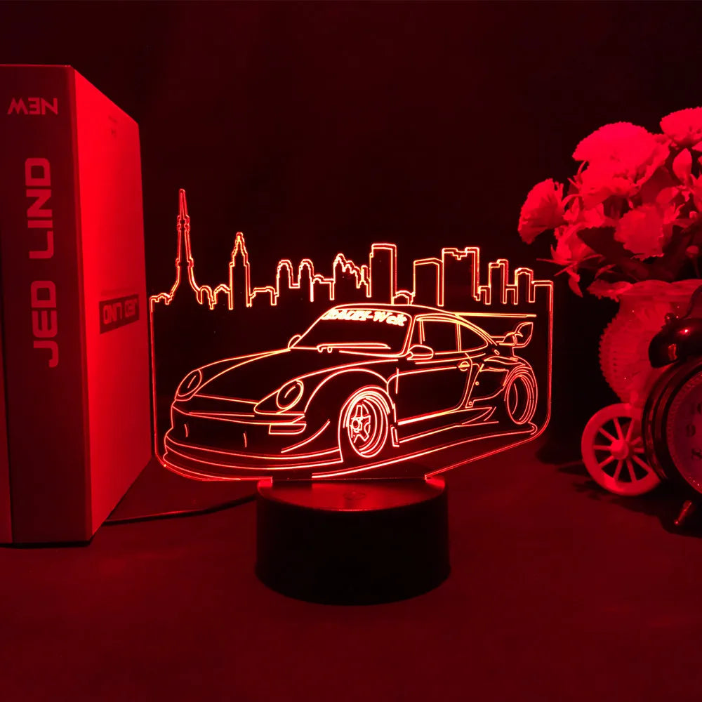 Sports Car 3D Illusion LED Night Light – Touch Sensor Supercar Lamp for Kids Bedroom Décor & Birthday Gift