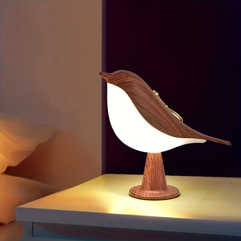 Bird LED Night Light with Touch Control – Rechargeable Wooden Bedside Lamp for Bedroom Décor, 3-Color Ambient Desk Light