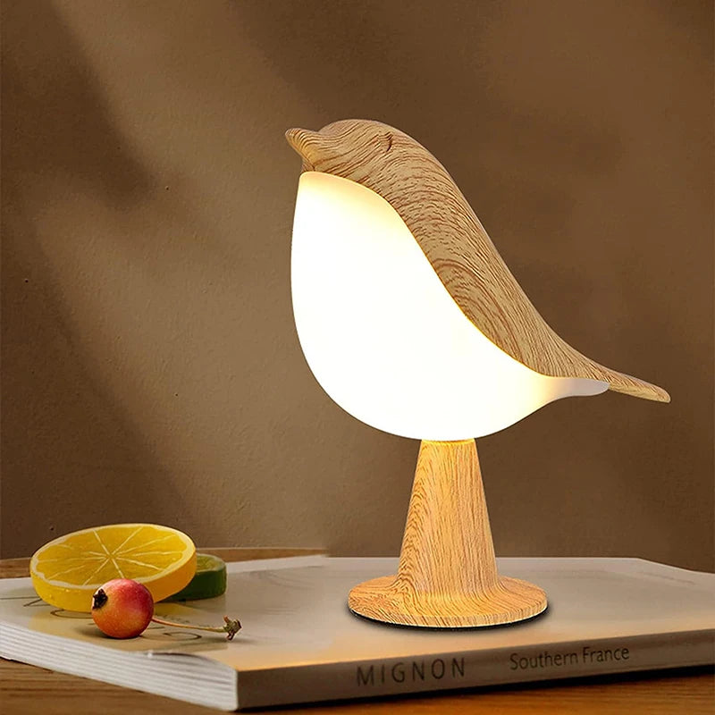 Bird LED Night Light with Touch Control – Rechargeable Wooden Bedside Lamp for Bedroom Décor, 3-Color Ambient Desk Light