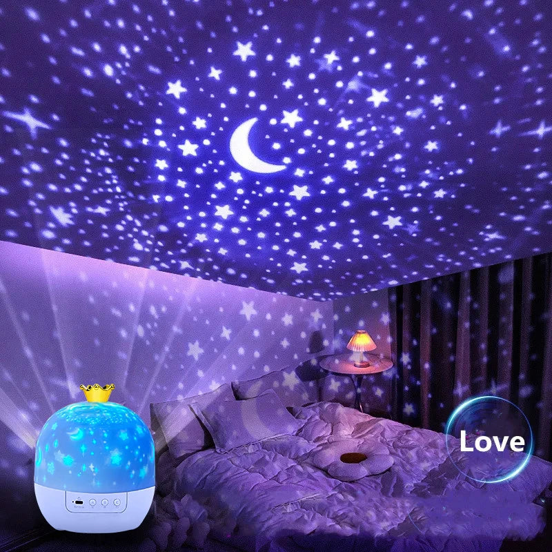 Crown Star Rotating Light Projector – Bedroom Ceiling Star Atmosphere Night Lamp for Kids, Includes Film Sheets, Perfect Birthday Gift